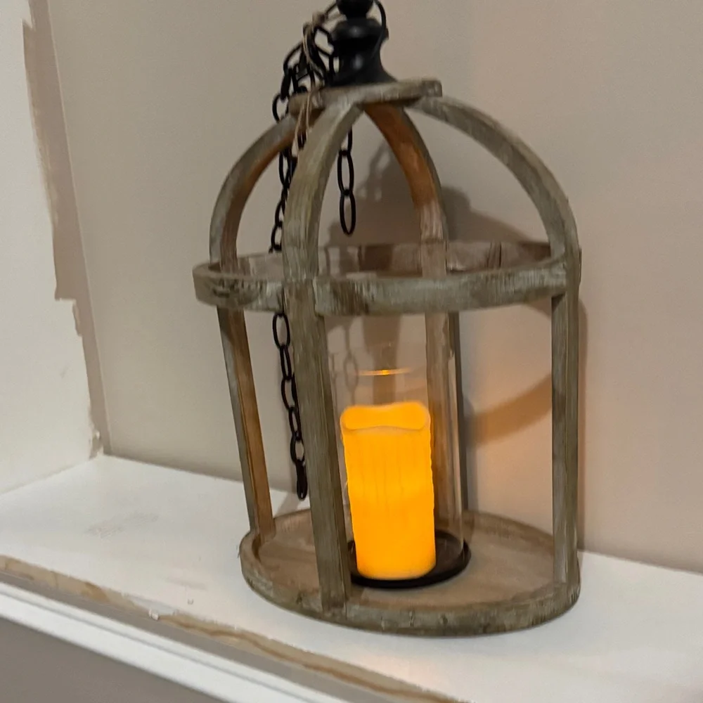 Kirklands Distressed Wood Lantern with Amber Glow - Picture 3 of 5
